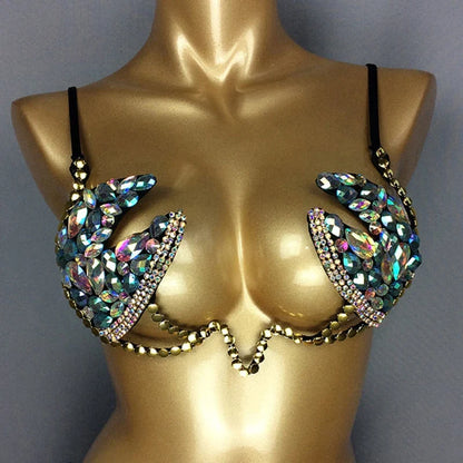 The Stardust Prism Sirena – Deluxe Rainbow Stone Samba Carnival Wire Bra