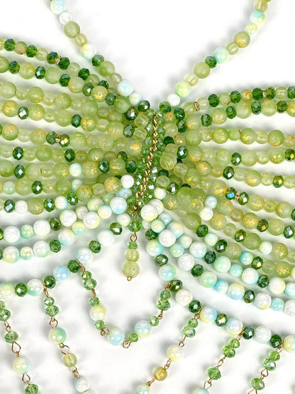The Stardust Emerald Goddess – Handmade Green Rhinestone & Beaded Tassel Body Chain Halter Top