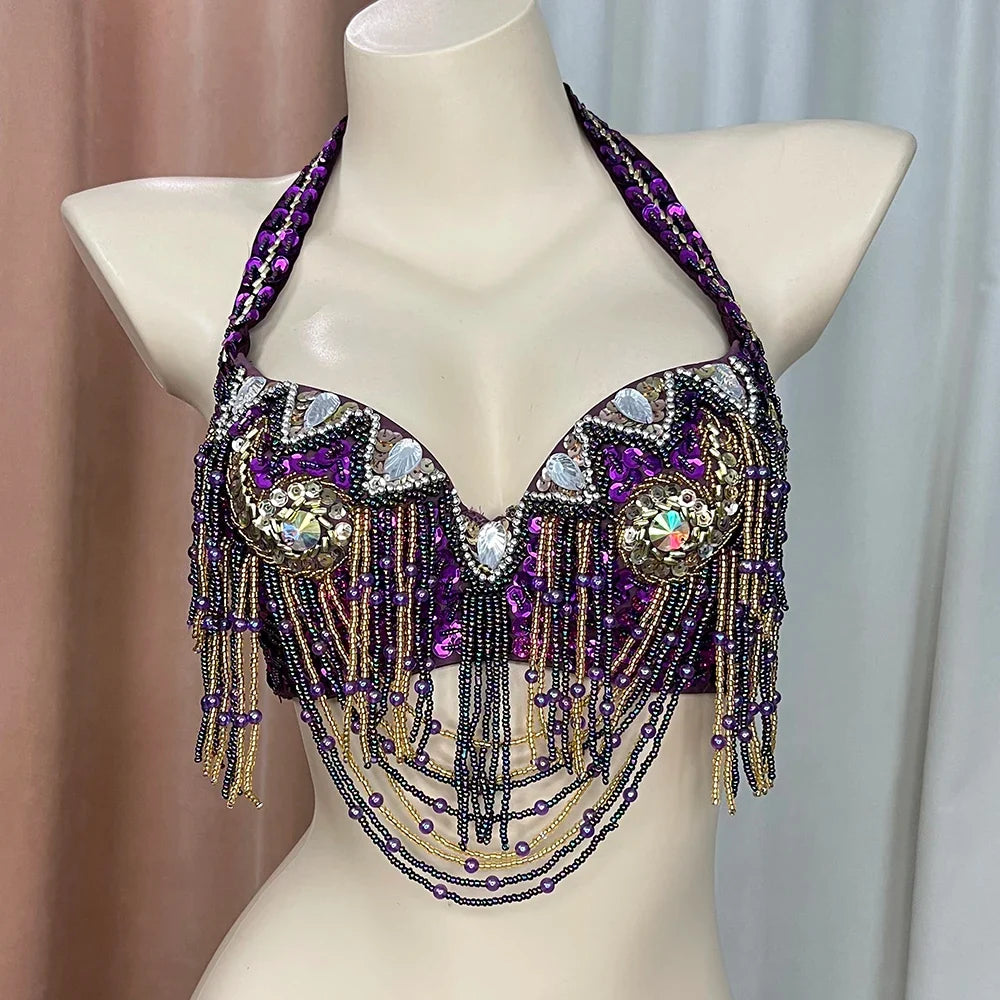The Stardust Prism Sirena – Deluxe Beaded & Sequined Belly Dance Bra Top