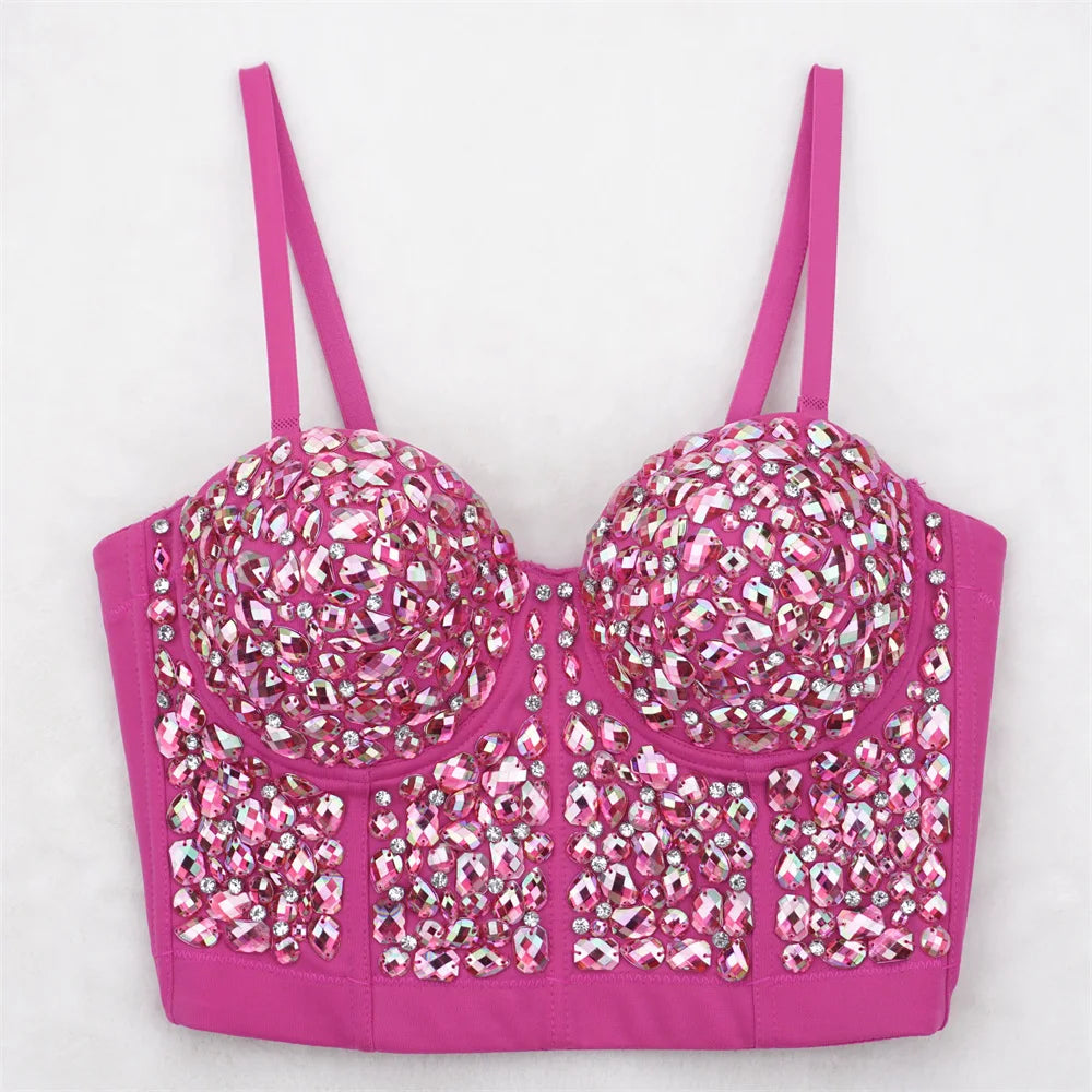 The Stardust Prism Siren – Glitter Crystal Bustier Corset Crop Top