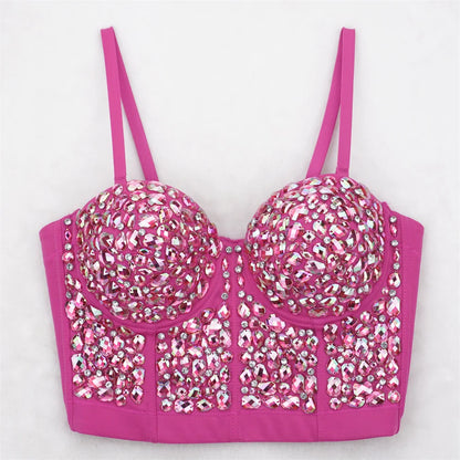 The Stardust Prism Siren – Glitter Crystal Bustier Corset Crop Top
