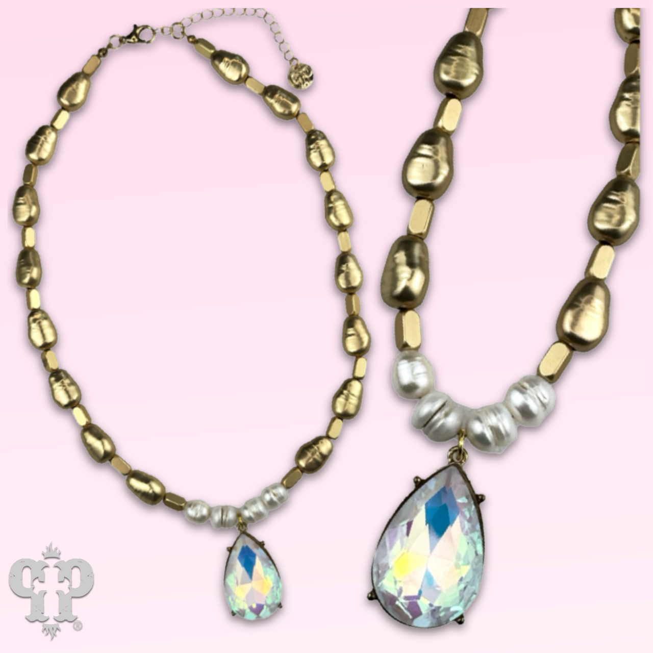 Gold and pearl bead necklace with pendant - LC