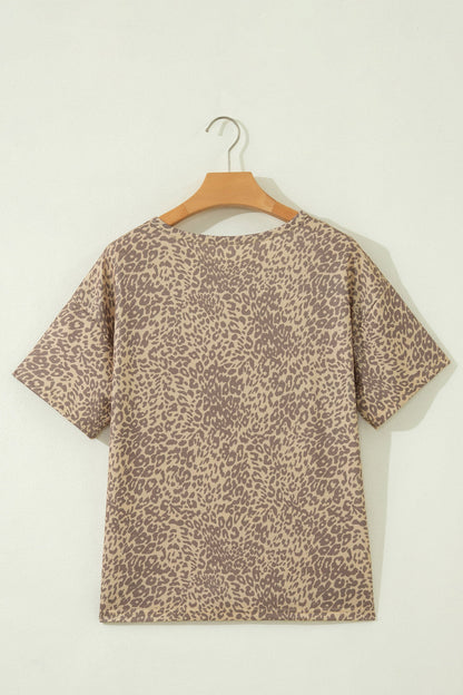 Khaki Leopard Retro Studded Star Patch Loose Tee