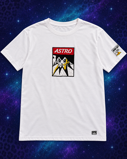White Astro graphic patch T-shirt flat lay