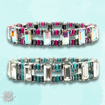 Rhinestone and burnished bead bracelet