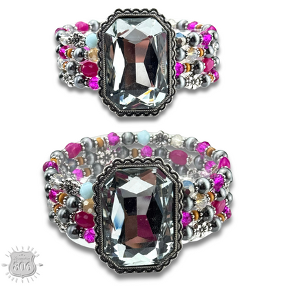 Large rhinestone and bead bracelet