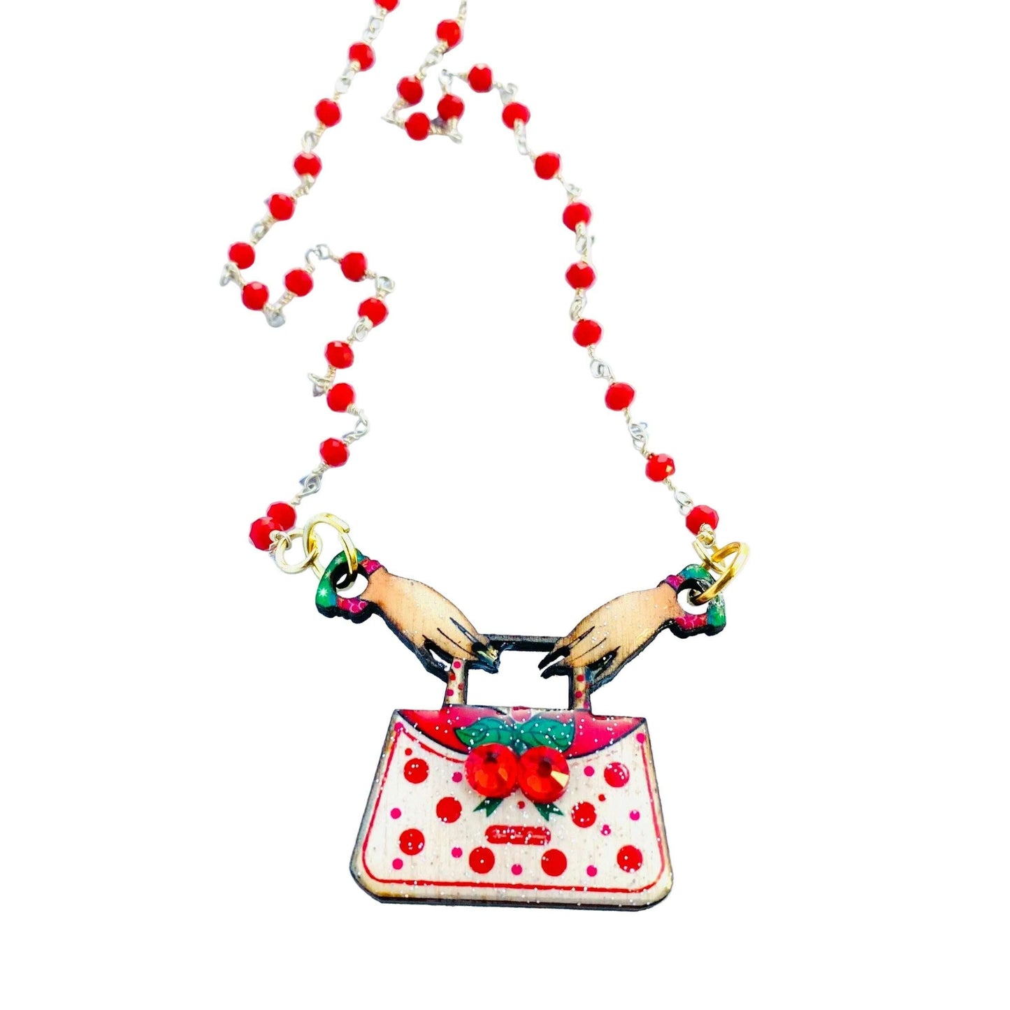 Cherry HANDBAG Retro Beaded Necklace by Rosie Rose Parker