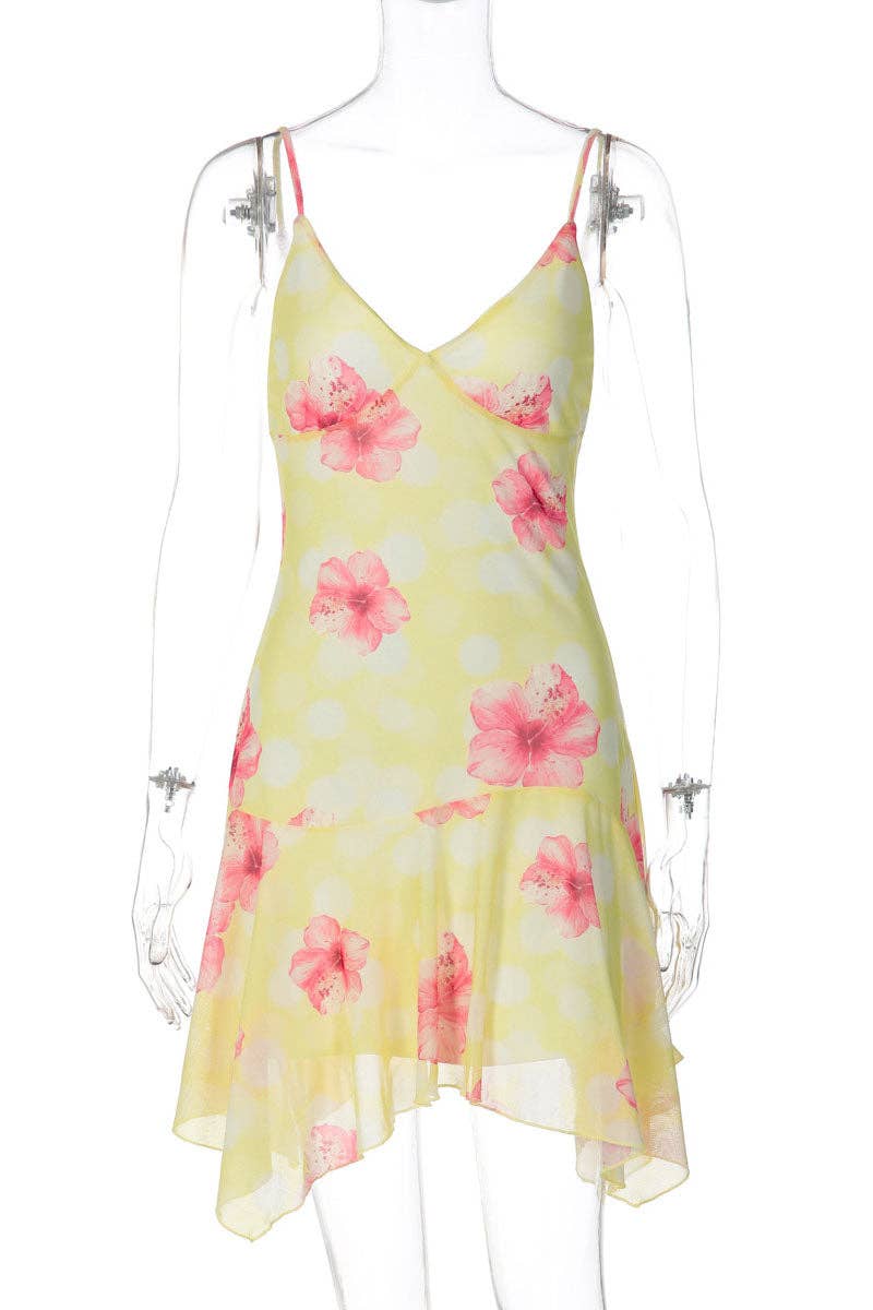 Floral Asymmetrical Hem Dress
