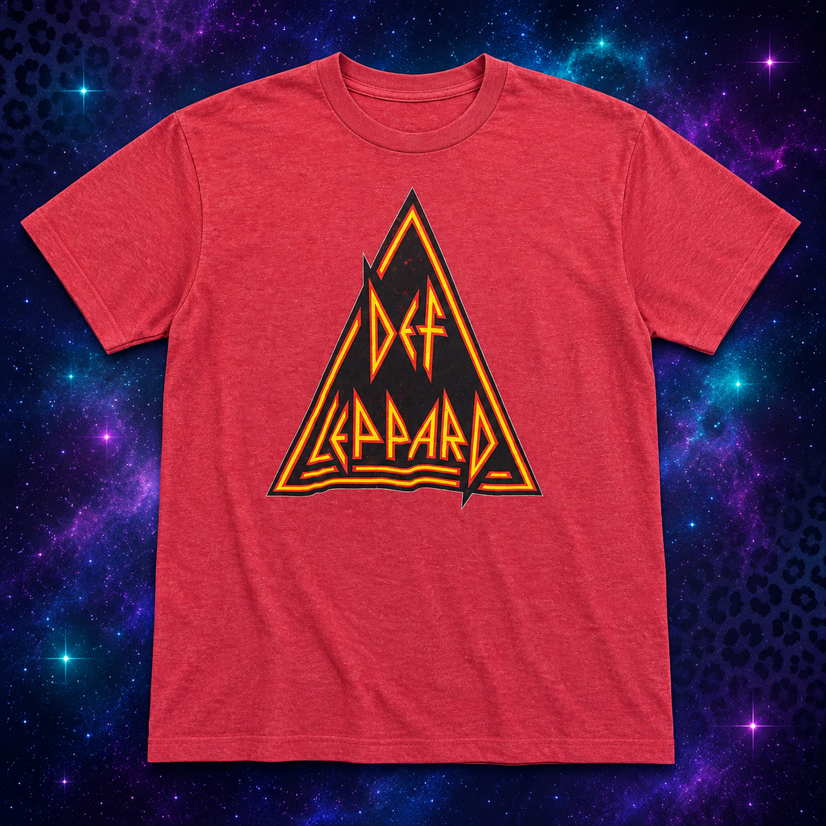 Def Leppard red logo T-shirt size large flat lay