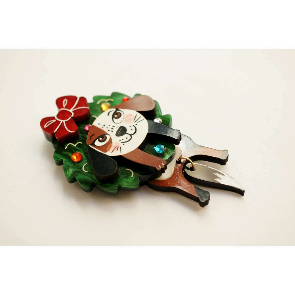 Dog in A Christmas Wreath Brooch by Laliblue