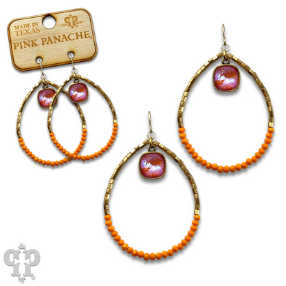 Square and seed bead teardrop earring, Austrian crystal - LC
