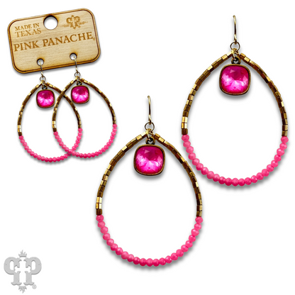 Square and seed bead teardrop earring, Austrian crystal - LC