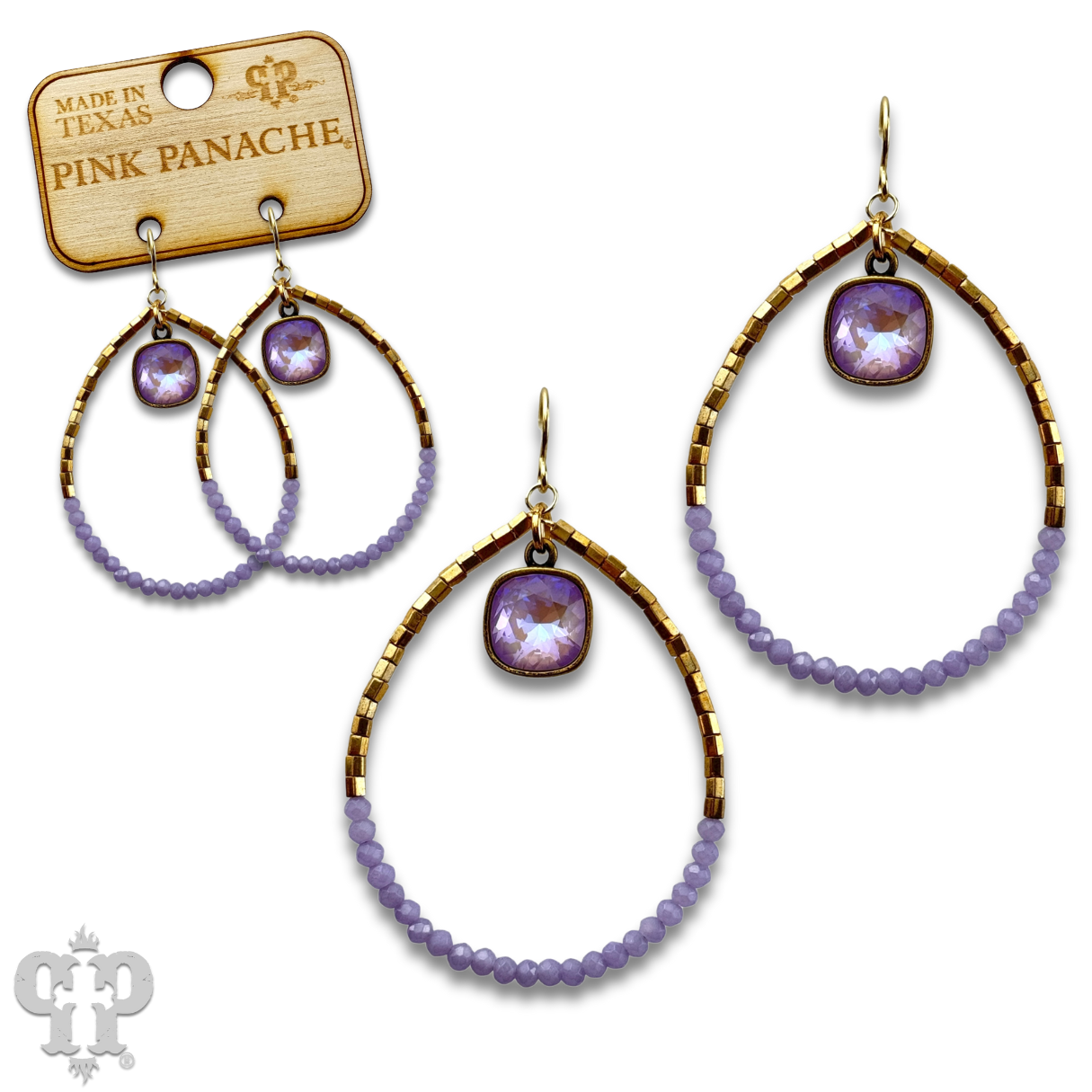 Square and seed bead teardrop earring, Austrian crystal - LC