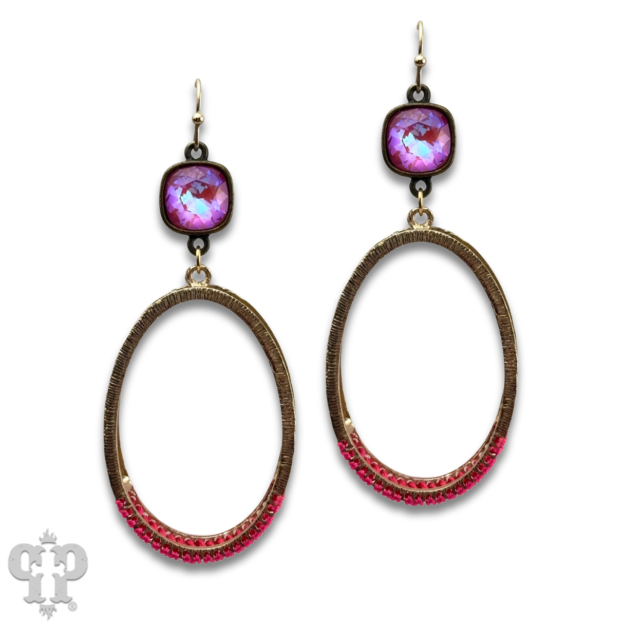 Double side oval earring, Austrian crystal - LC
