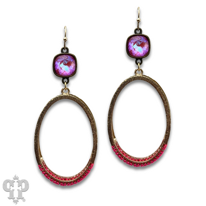 Double side oval earring, Austrian crystal - LC