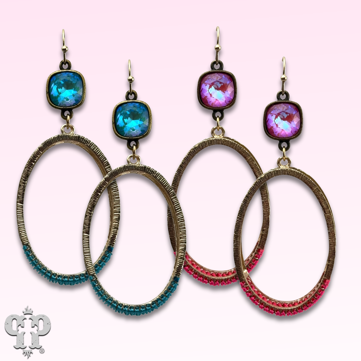 Double side oval earring, Austrian crystal - LC