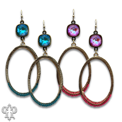 Double side oval earring, Austrian crystal - LC