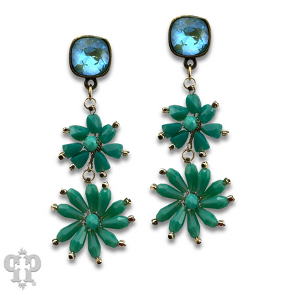 Flower bead and Austrian crystal dangle earring - LC