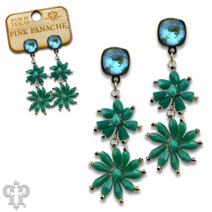 Flower bead and Austrian crystal dangle earring - LC