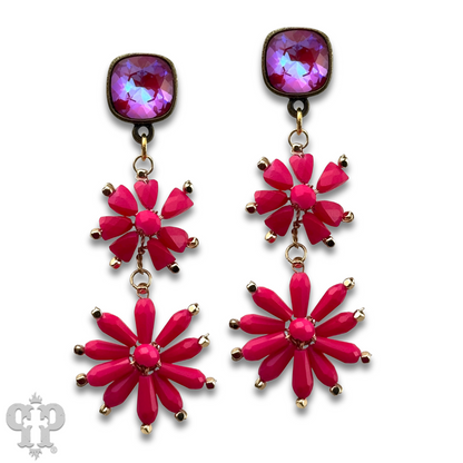 Flower bead and Austrian crystal dangle earring - LC