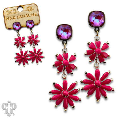 Flower bead and Austrian crystal dangle earring - LC