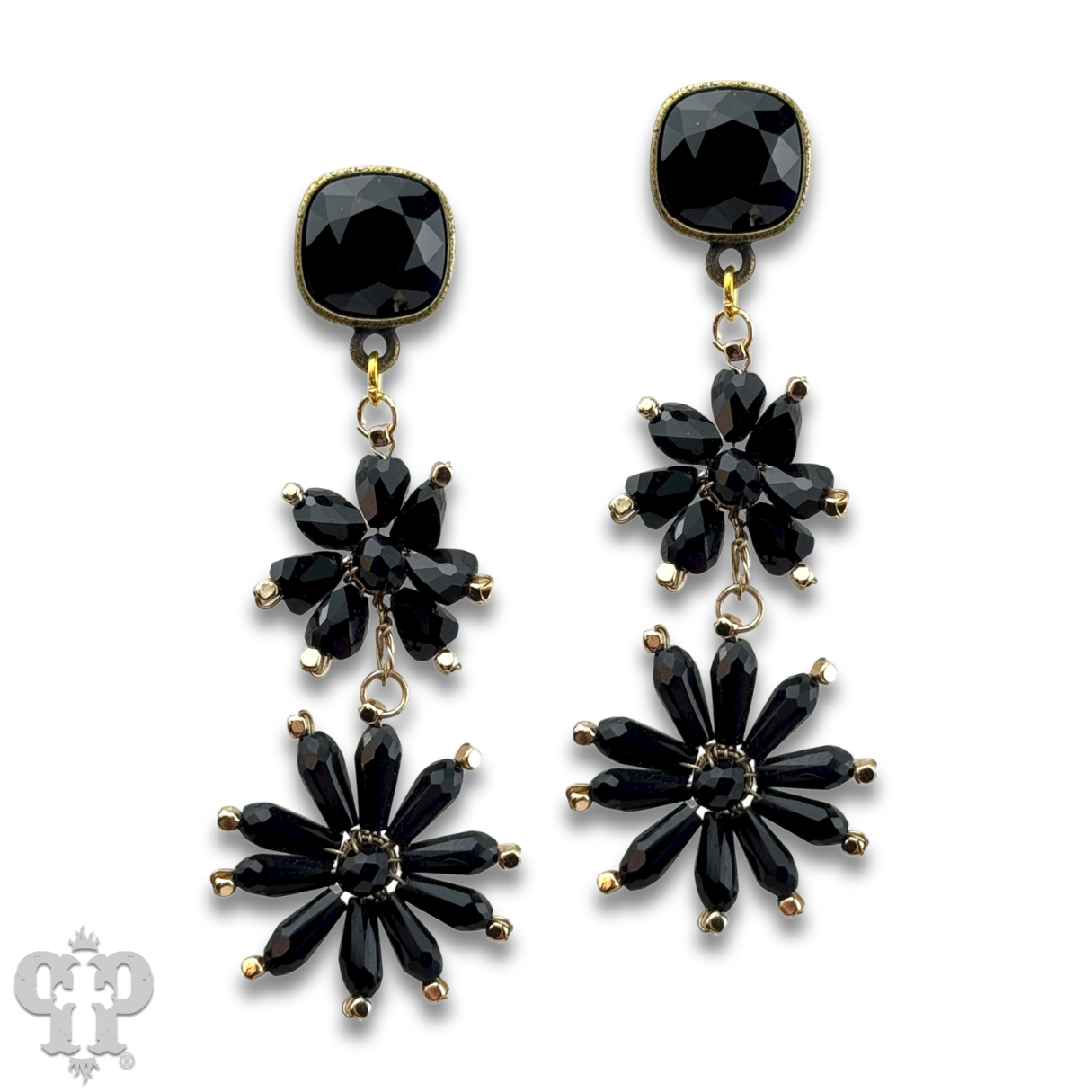 Flower bead and Austrian crystal dangle earring - LC