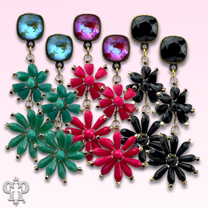 Flower bead and Austrian crystal dangle earring - LC
