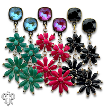 Flower bead and Austrian crystal dangle earring - LC
