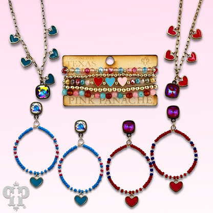 Enamel hearts and Austrian crystal chain necklace