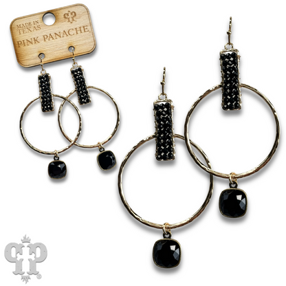 Twisted gold tone circle and seed bead earring with Austrian crystal