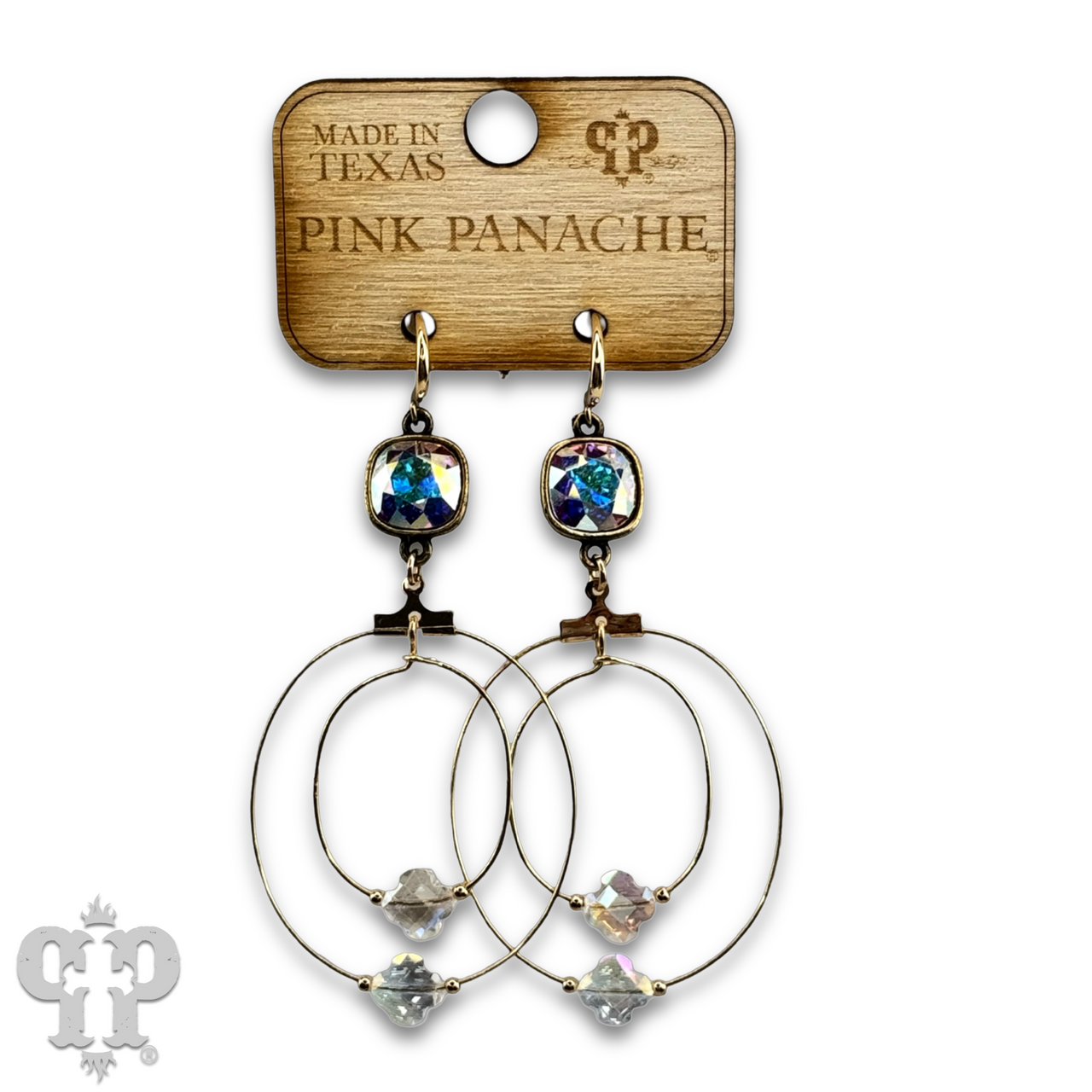 Faceted clover bead double circle earring with Austrian crystal