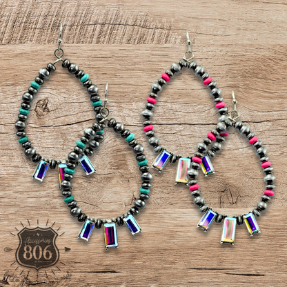Burnished bead and rhinestone teardrop earring