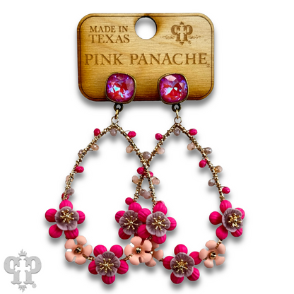 Flower bead wrapped teardrop earring with Austrian crystal