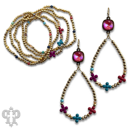 Multi-color flower bead earring with Austrian crystal