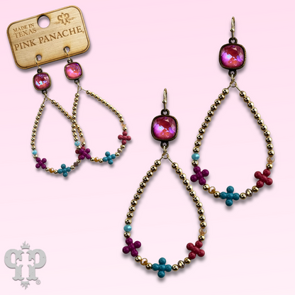 Multi-color flower bead earring with Austrian crystal