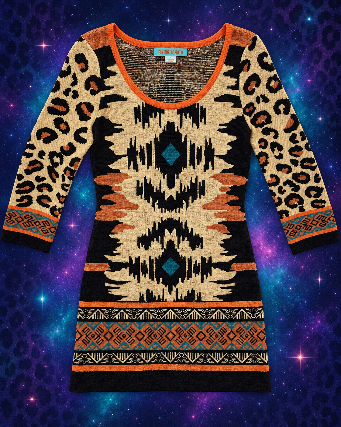 Flying Tomato leopard Southwestern sweater dress flat lay