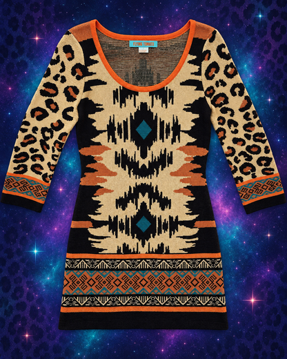Flying Tomato leopard Southwestern sweater dress flat lay