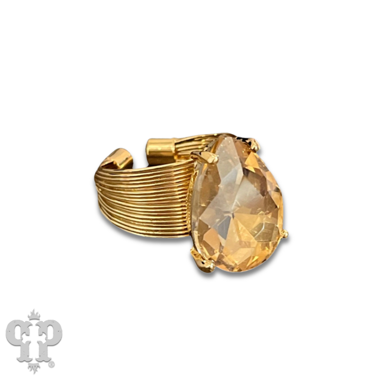 Faceted teardrop rhinestone adjustable ring - LC
