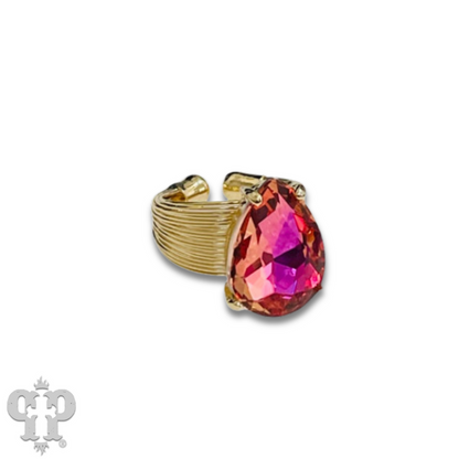 Faceted teardrop rhinestone adjustable ring - LC