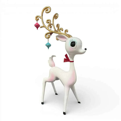 Miss Fluff 21" Retro White Miss Deer With Ornament Antlers Christmas Decor *SHIPS JULY