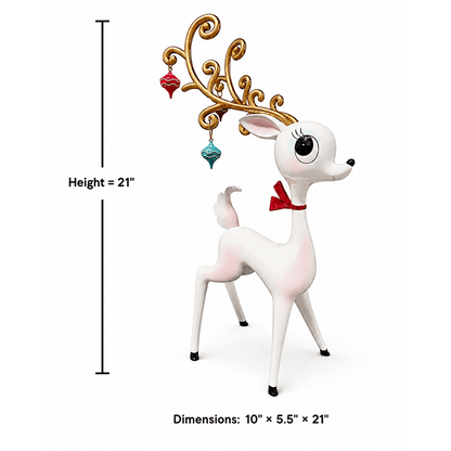 Miss Fluff 21" Retro White Miss Deer With Ornament Antlers Christmas Decor *SHIPS JULY
