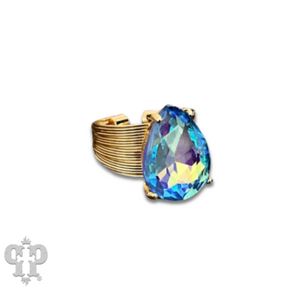 Faceted teardrop rhinestone adjustable ring - LC