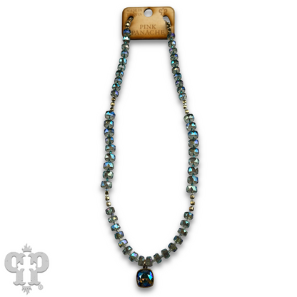 Faceted heishi bead necklace with Austrian crystal pendant