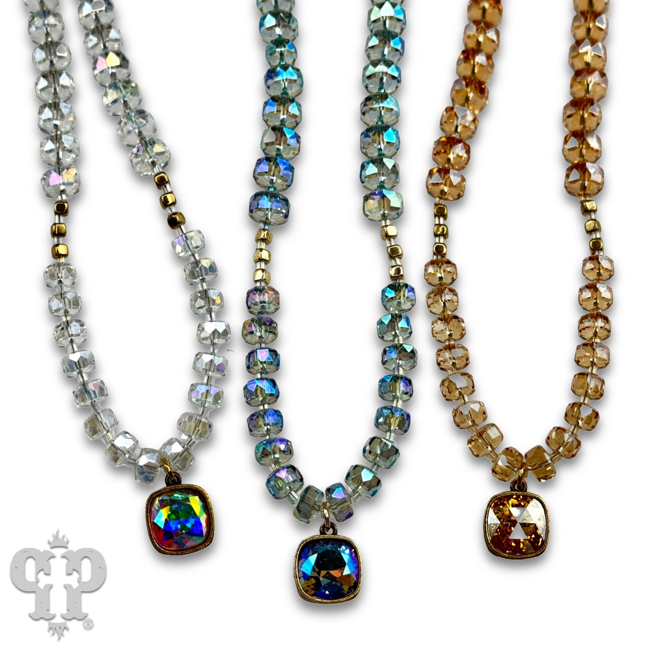 Faceted heishi bead necklace with Austrian crystal pendant