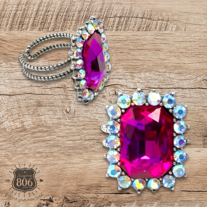 Large octagon rhinestone adjustable ring