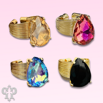 Faceted teardrop rhinestone adjustable ring - LC