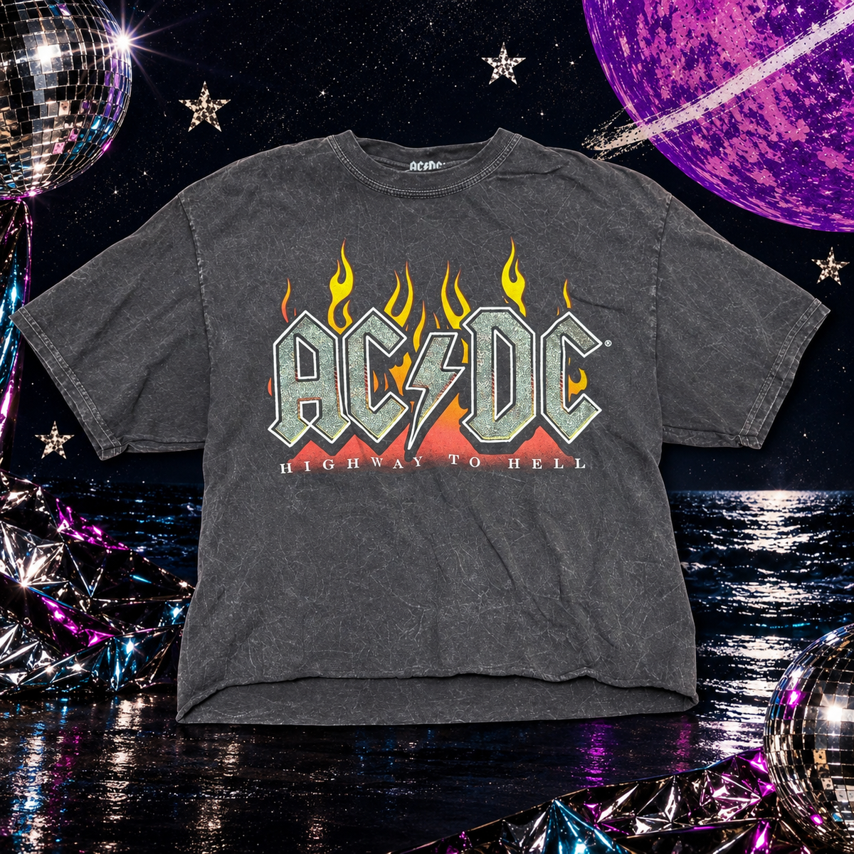 AC/DC Highway to Hell charcoal mineral wash tee, size medium