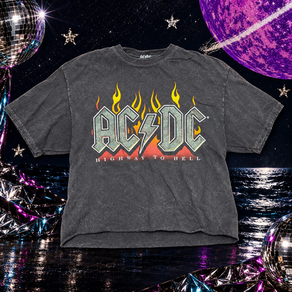 AC/DC Highway to Hell charcoal mineral wash tee, size medium