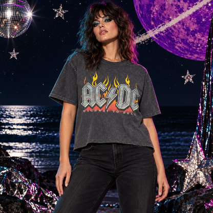 Model styling reference for AC/DC Highway to Hell charcoal tee