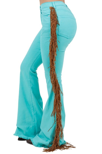 Texas Sun Fringe Jean Turquoise - Inseam 34